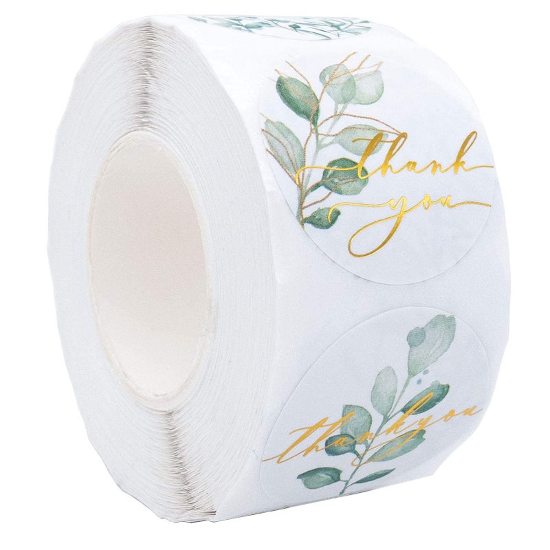 Gooji Thank You Stickers â€“ 500Pcs Roll Greenery Gold Foil Thank You Stamp â€“ 1.5 Inch Thank You Stickers for Packaging â€“ 4 Designs â€“ Ideal for Wedding and Party Favors, Envelopes, Boutiques - Image 2